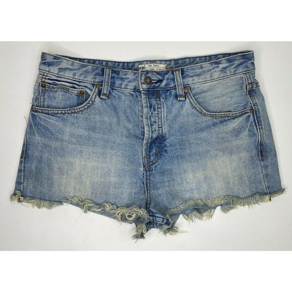 Free People Button Fly High Rise Jean Shorts Size 30 - Picture 1 of 6